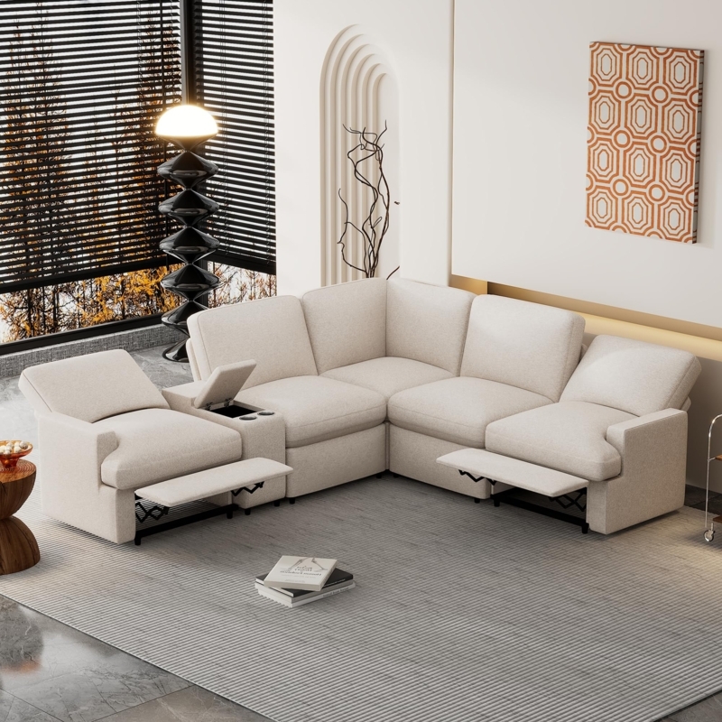 Sectional Sofa Modular Units Storage Console Cup Holders Contemporary
