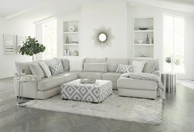 Sectional Sofa Ribbed Texture U-Shaped Frame Silver