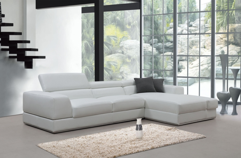 Sectional Sofa with Polished Metal Base Trim and Adjustable Headrests