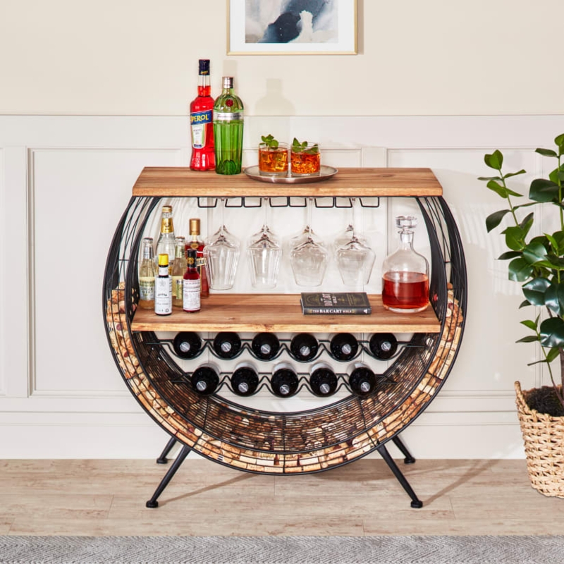 Semi-Circular Bar Table with Cork Catcher Base and Stemware Rack