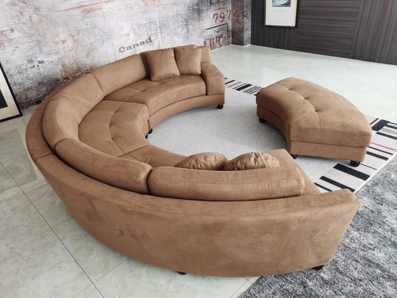 Semi Circular Sectional Sofa: Tan Microfiber with Ottoman