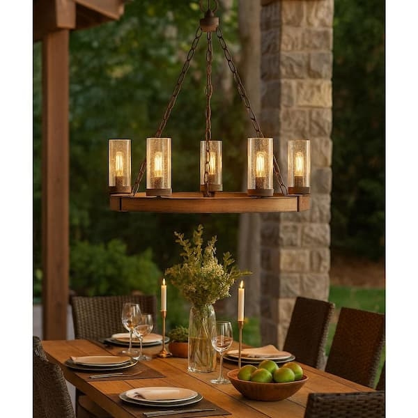 Sequoia Brown Circular Pendant, Rustic Industrial Seedy Glass Gazebo Light.