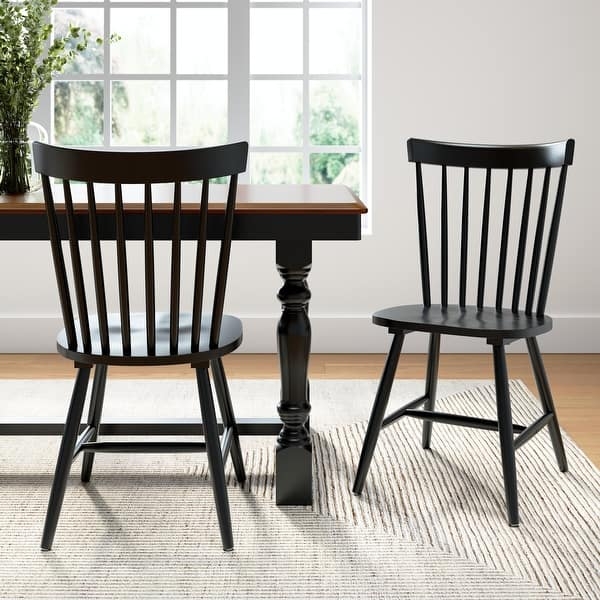 Set of Black Windsor Dining Chairs High Spindle Back