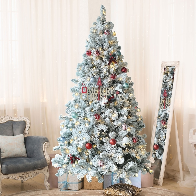 Shabby Chic Flocked Pencil Christmas Tree with Warm LEDs