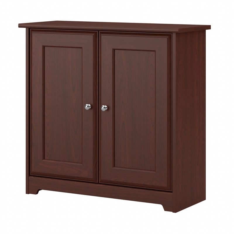 Shaker Door Office Credenza with Chrome Knobs in Harvest Cherry Finish