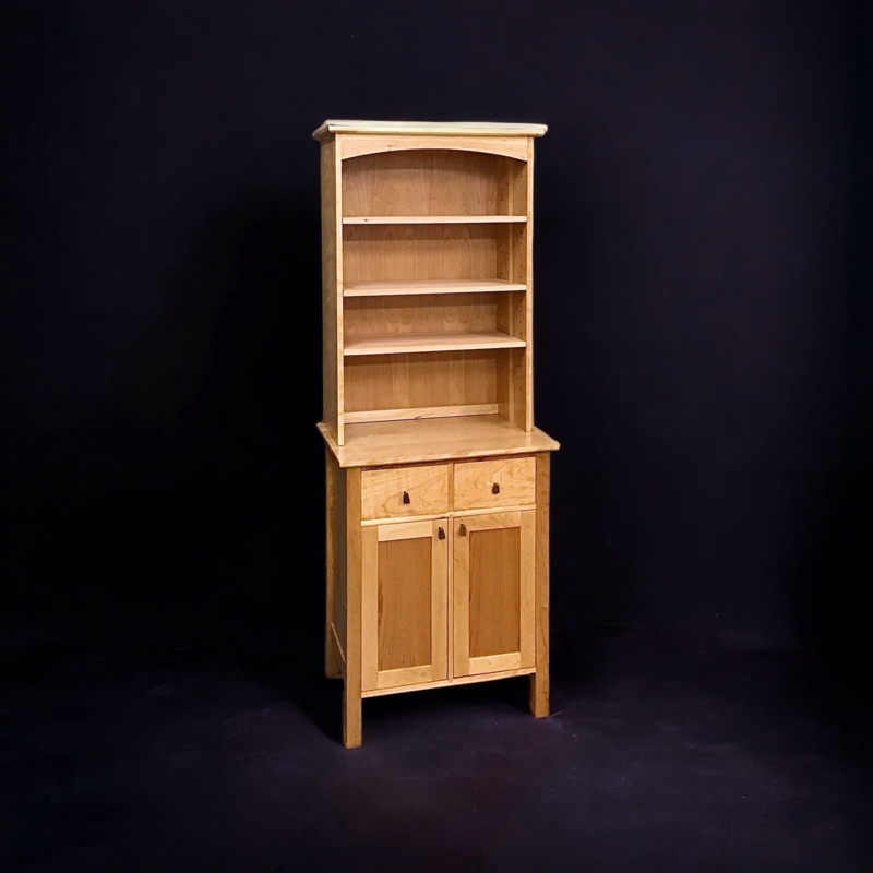 Shaker Pantry Cabinet with Open Hutch Shelving and Arched Top Rail