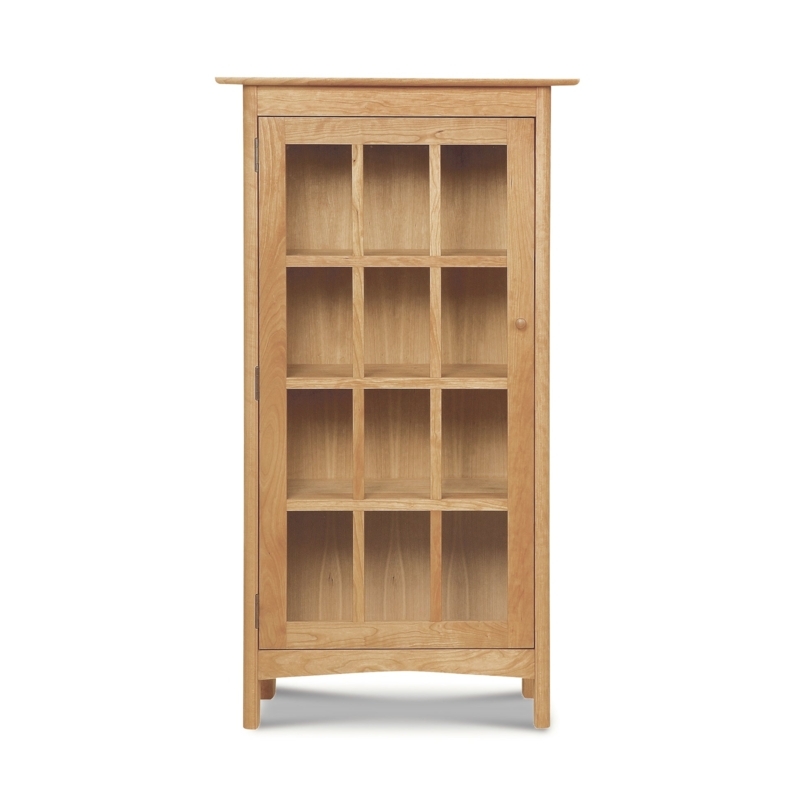 Shaker Style Glass Door Bookcase with 12 Pane Detail and Arched Apron