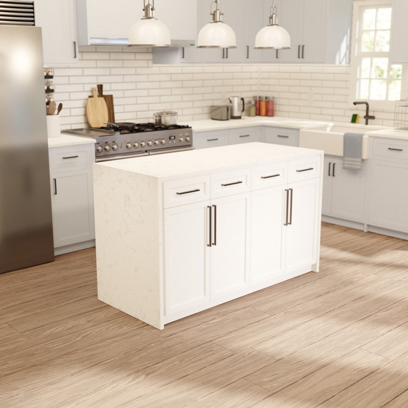 Shaker Style Kitchen Island With Waterfall Countertop