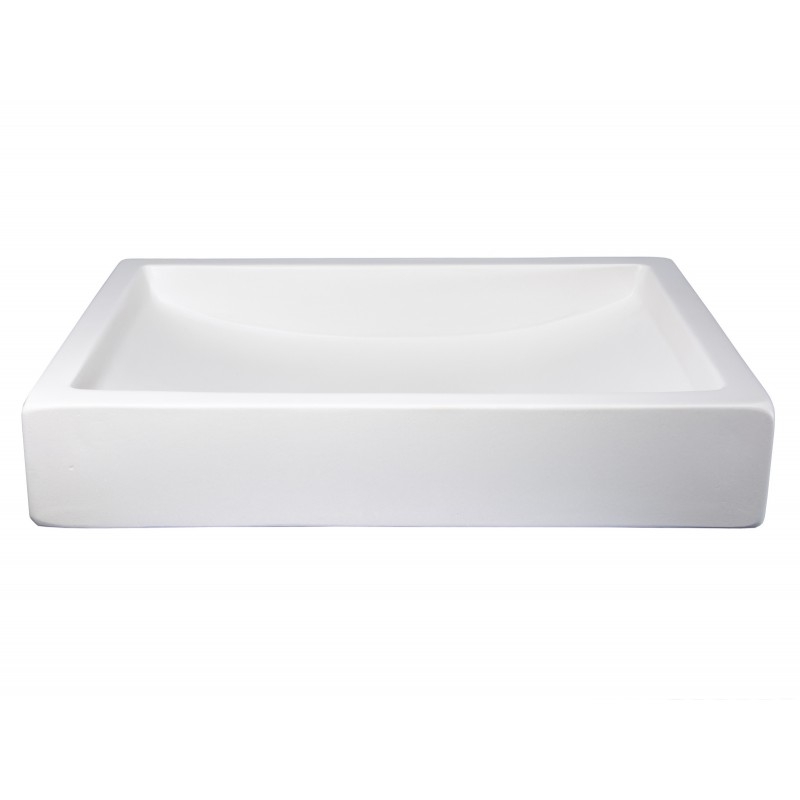 Shallow Wave Concrete Sink: Matte White Rectangular Thick Walls