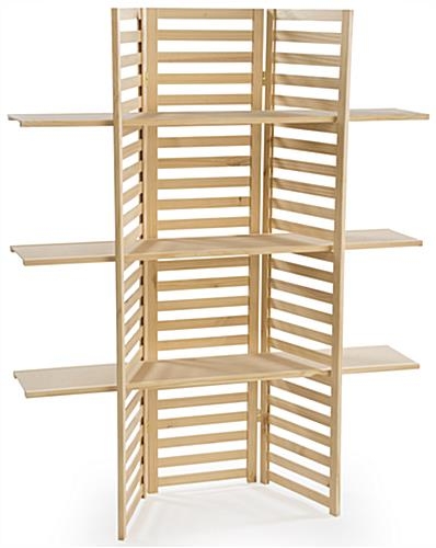 Shelving Unit Folding Slatted Panels Natural Pine Interlocking Design
