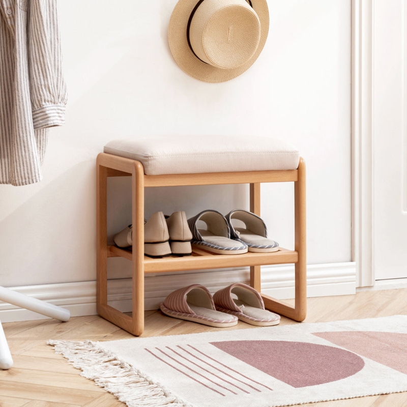 Shoe Bench Natural Wood U Shaped Legs Rounded Corners Scandi Entryway