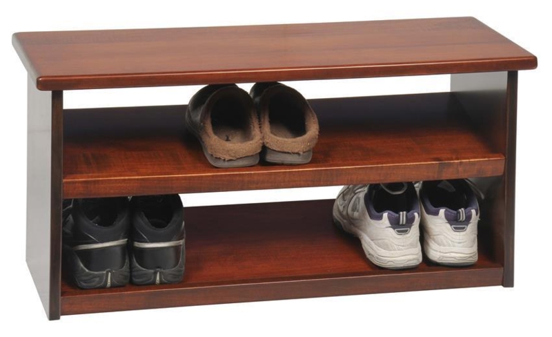 Shoe Bench Warm Wood Bullnose Edges Reddish Brown Entryway Seating
