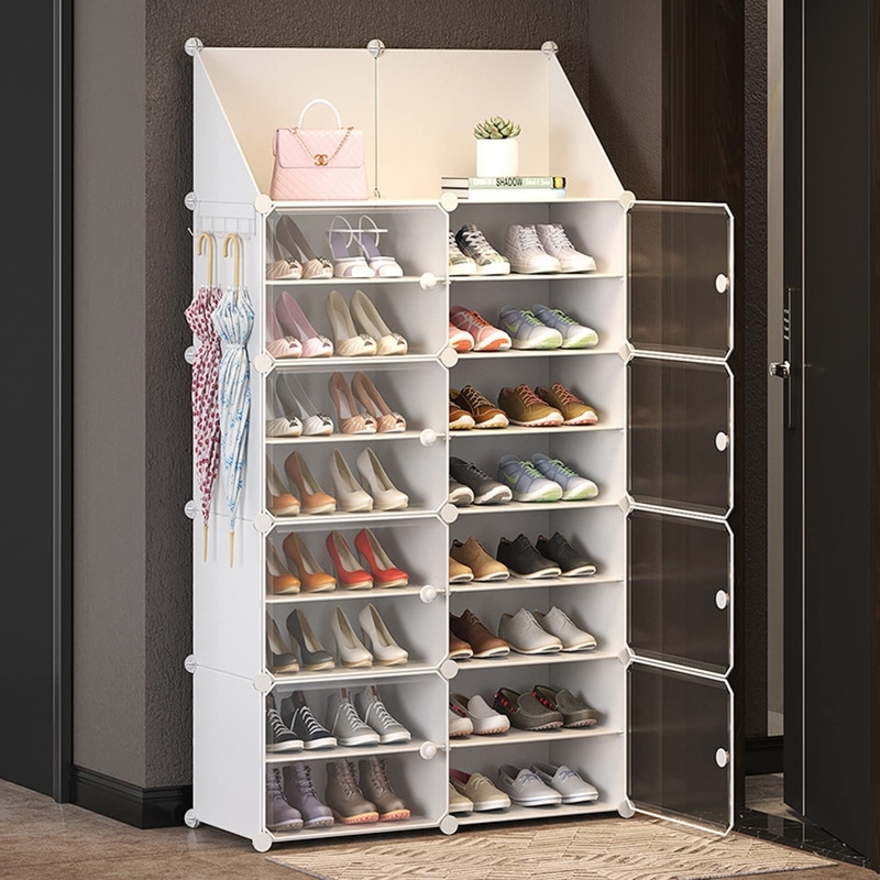 Shoe Rack Modular Design White Plastic Panels Translucent Doors