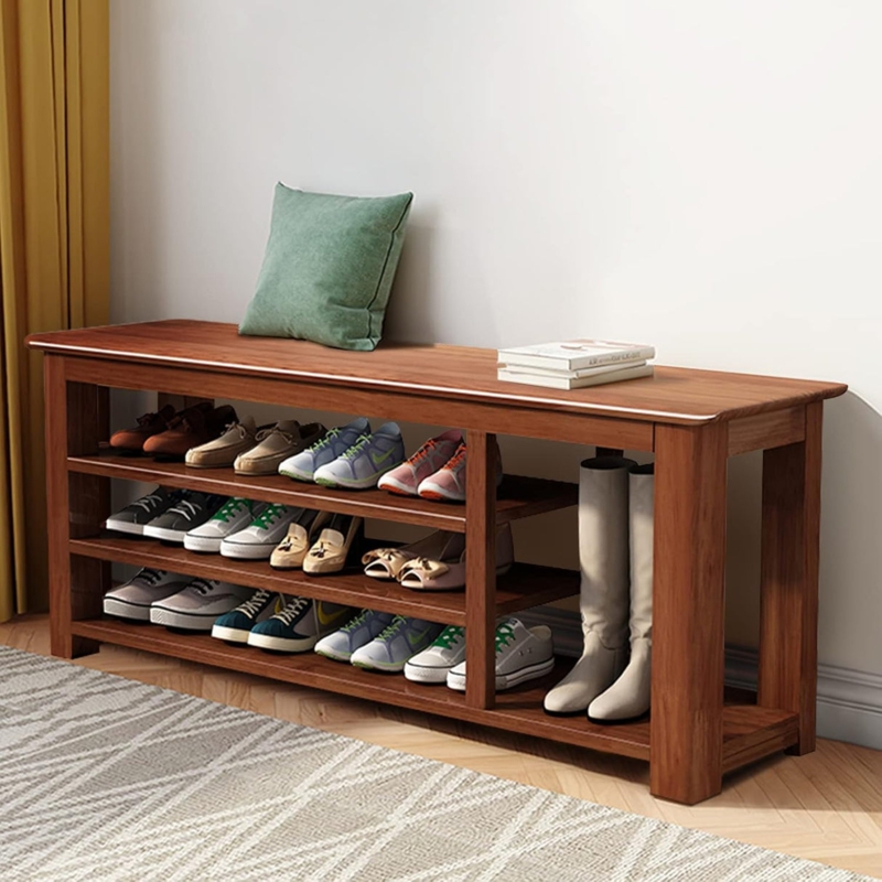 Shoe Storage Bench Bamboo Adjustable Height Boot Section Entryway
