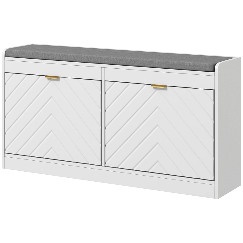 Shoe Storage Bench White Chevron Pattern Flip Drawers Narrow Entryway