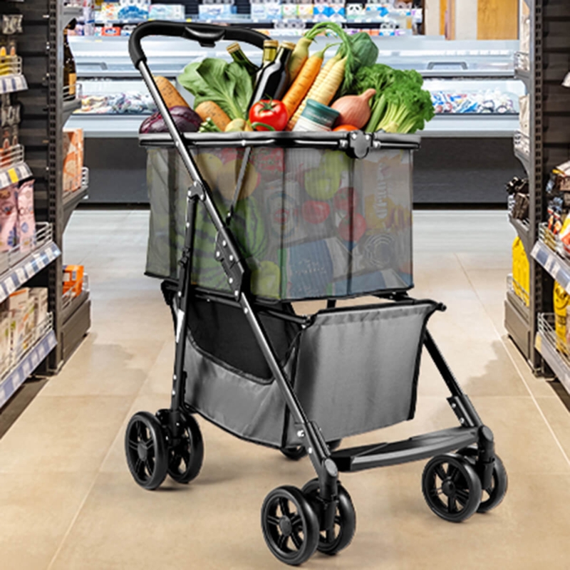 Shopping Cart, Dual-Wheel System, Matte Black Mesh, Multi Tier Trolley