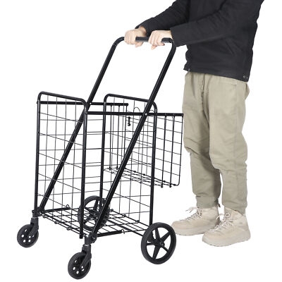 Shopping Cart Folding Metal Double Basket Design Industrial