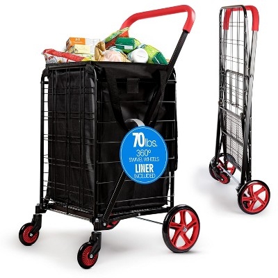 Shopping Cart Matte Black Frame Red Accents Swivel Wheels