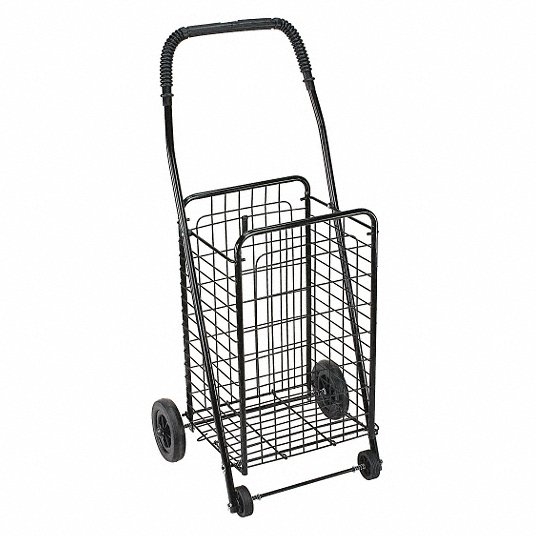 Shopping Cart, Textured Handle, Matte Black Wire, Folding Laundry Cart