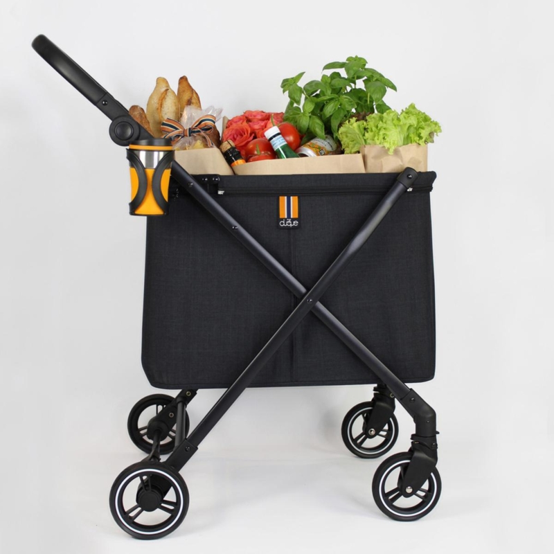 Shopping Cart, Vibrant Orange Cup Holder, Charcoal Fabric, Urban Wagon