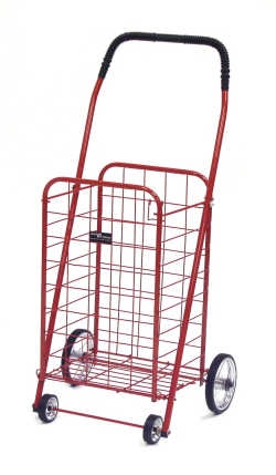 Shopping Cart Vibrant Red Frame Wire Mesh Folding Mechanism
