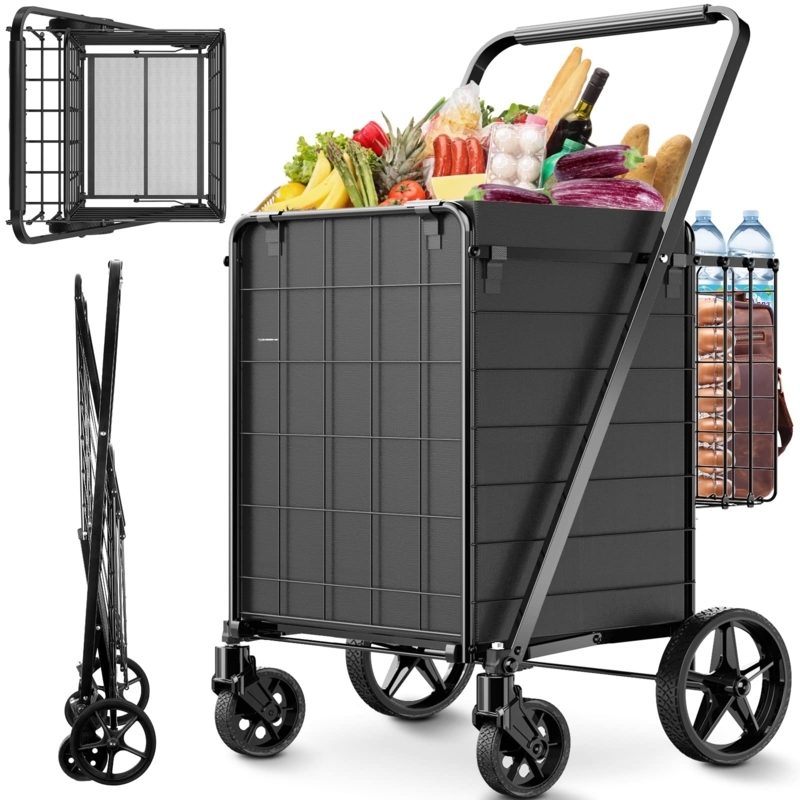 Shopping Cart, Waterproof Liner, Dual Basket, Matte Black Wire Design