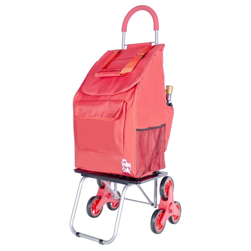 Shopping Trolley Vibrant Red Bag Stair Climber Wheels Padded Handle
