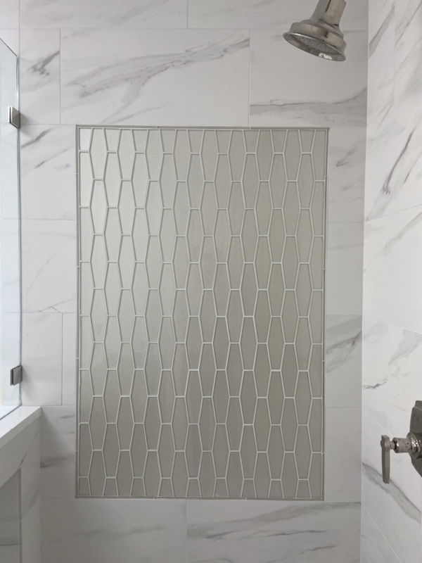 Shower Accent Tile Recessed Picket Pattern in Marble Look Shower