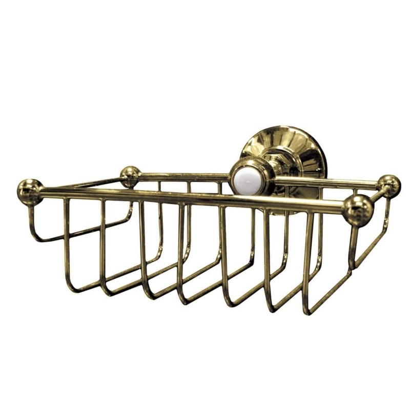 Shower Basket Brass with Porcelain Detail Polished Finish Ball Finials