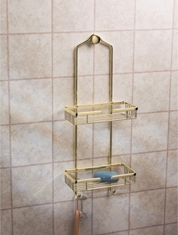 Shower Caddy Hanging Bathroom Basket Polished Brass Two Tier Wire Loops