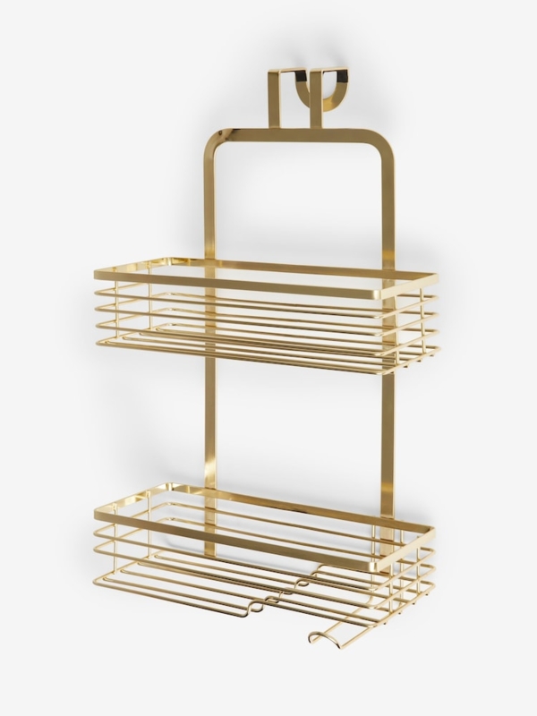 Shower Caddy Modern Over-Door Two Tier Gold Toned Lower Accessory Hooks