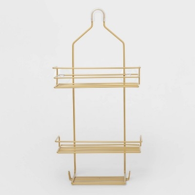 Shower Caddy Over Head Organizer Suction Cups Hooks Gold Tone Wire