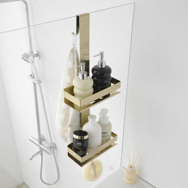 Shower Caddy Over The Glass Polished Gold Two Tier Towel Hook