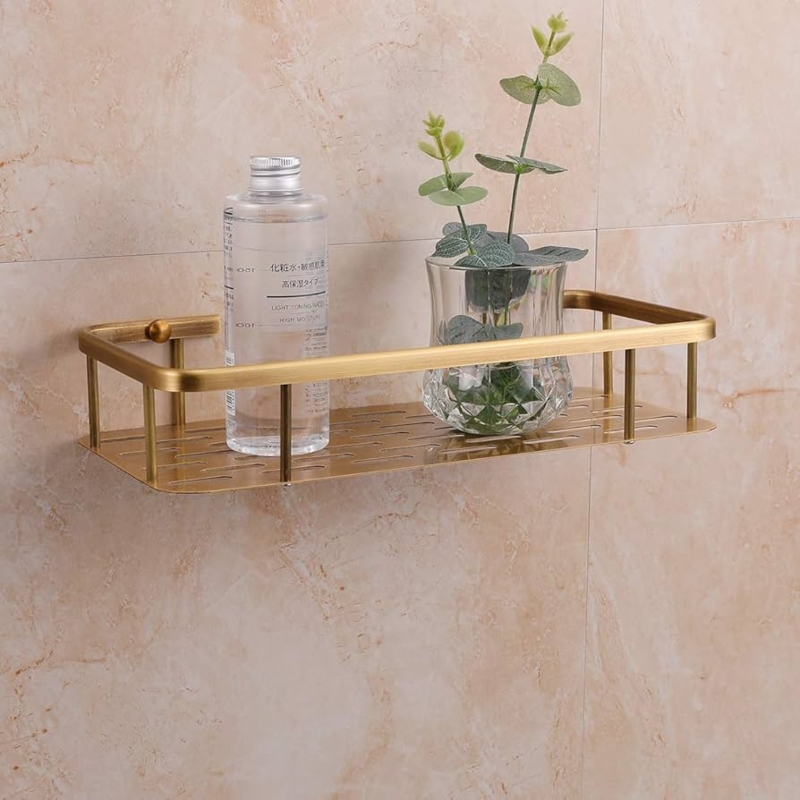 Shower Caddy Perforated Metal Organizer Antique Brass Wall Mounted