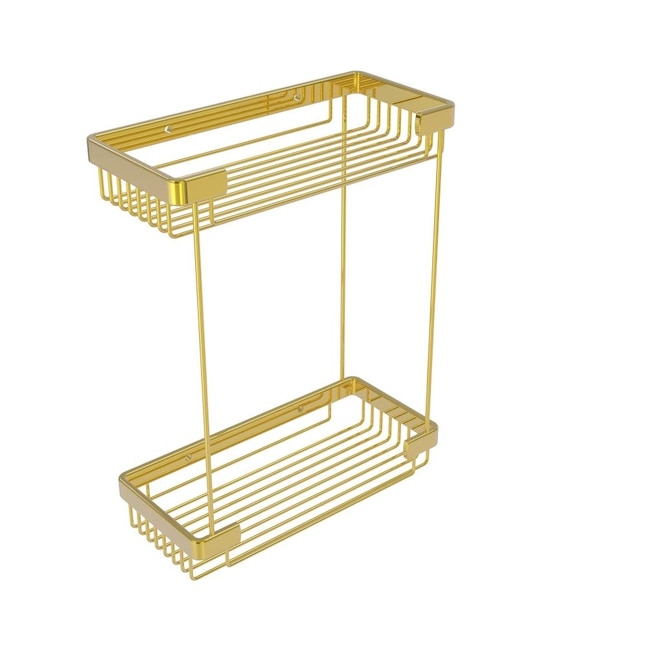Shower Caddy Rectangular Brass Basket Two Tier Wire Screw Mount