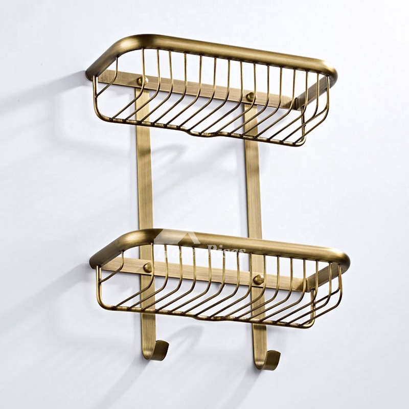 Shower Caddy Traditional Brass Two Tier Basket Antique Gold Finish