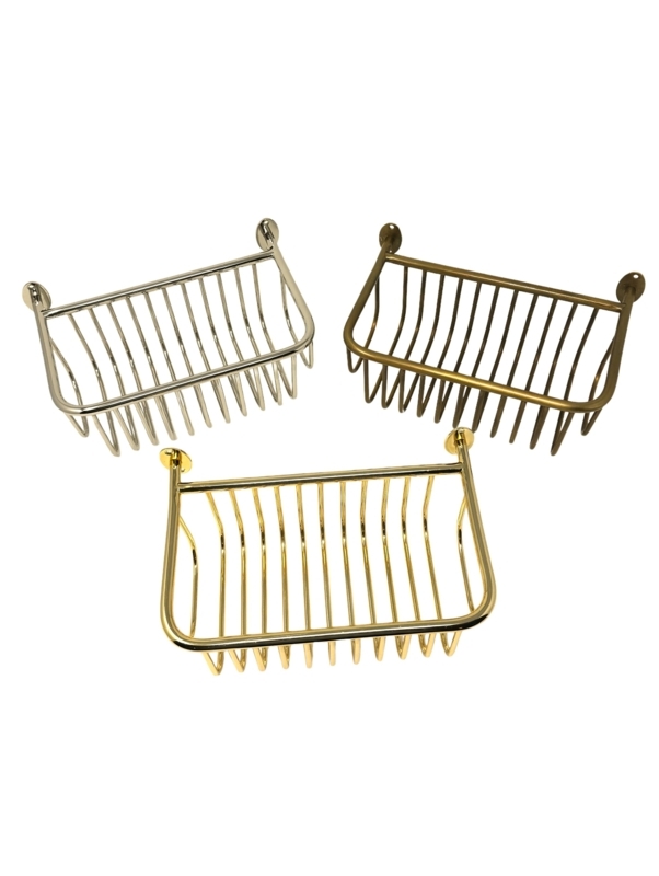 Shower Caddy Traditional Soap Dish Wall Mounted Vertical Wire Slats Gold