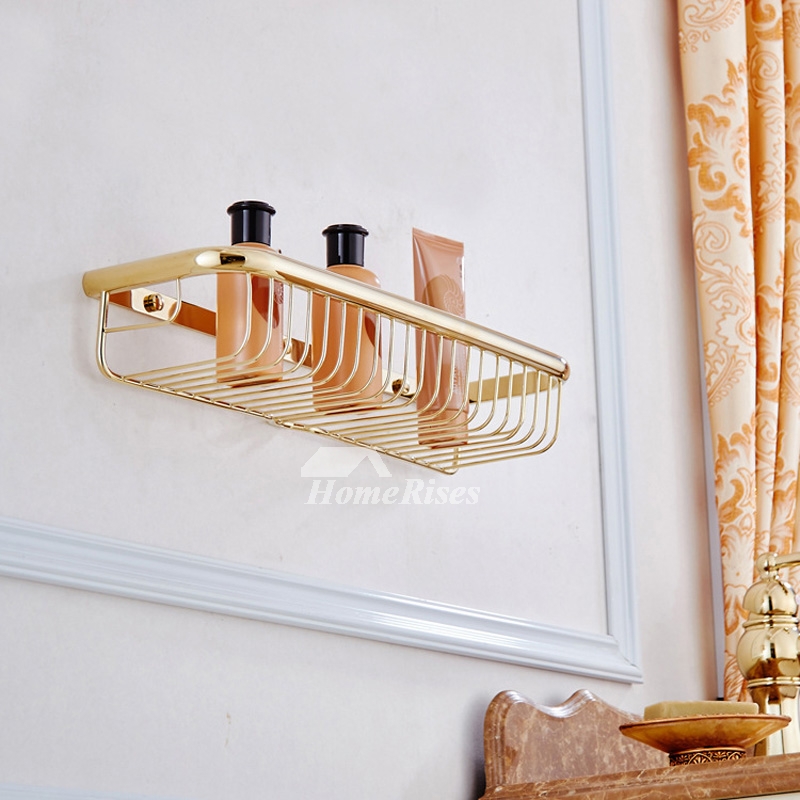 Shower Caddy Wall Mounted Basket Polished Gold Wire Drainage Glamorous