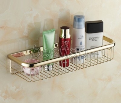 Shower Caddy Wall Mounted Shelf Polished Gold Slotted Drainage Base