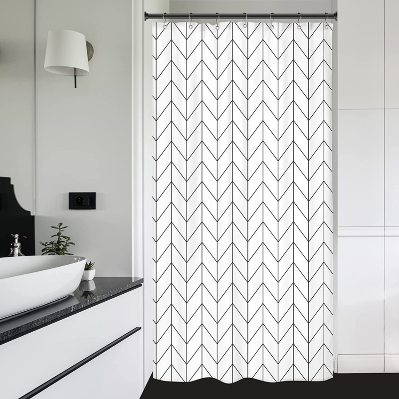 Shower Curtain Chevron Print Stall Size Geometric Monochromatic Palette