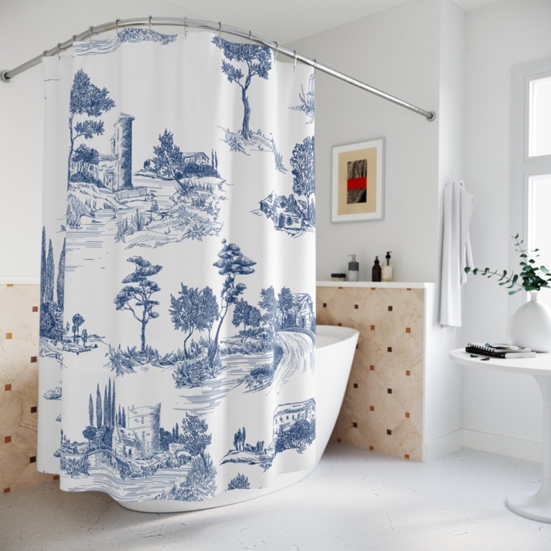 Shower Curtain Classic French Country Toile Landscape Illustration