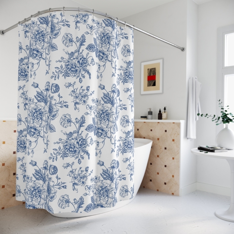 Shower Curtain Cottagecore Floral Toile Botanical Pattern Vintage