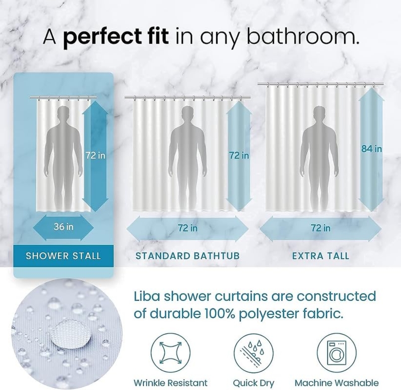 Shower Curtain Extra Tall 84 Inch Wrinkle Resistant Heavy Duty Fabric