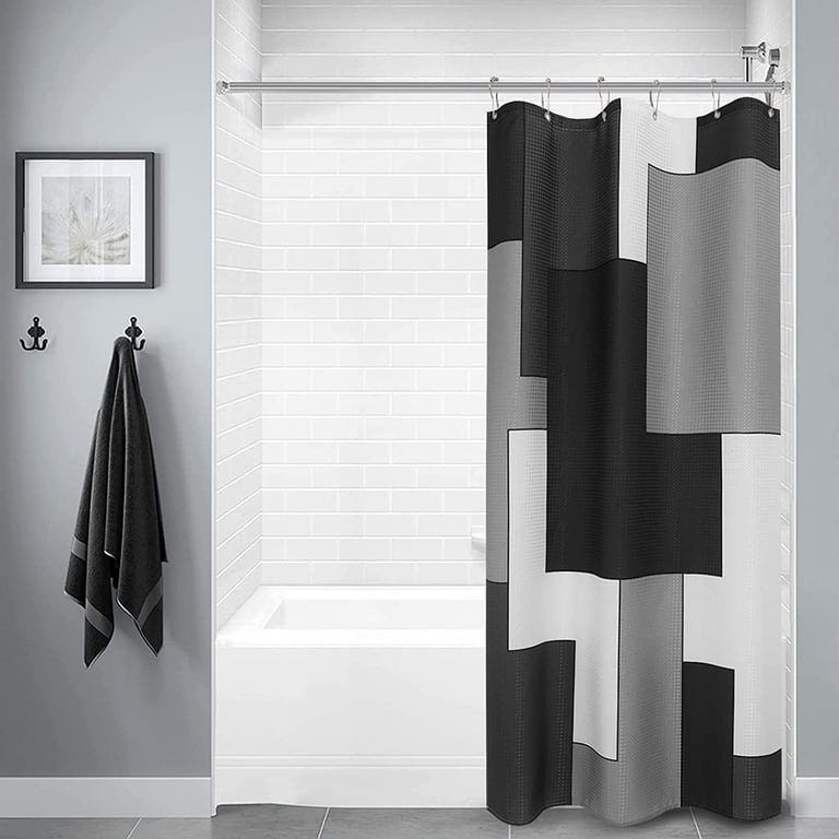 Shower Curtain Geometric Color Block Matte Black Stall Size Fabric