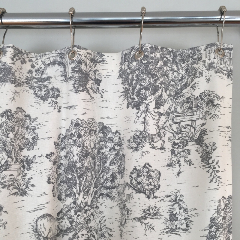 Shower Curtain Gray Pastoral Toile Print Grommet Top French Country