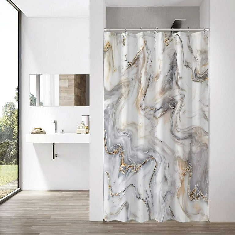 Shower Curtain Grey Gold Marble Abstract Veining Narrow Stall Fit