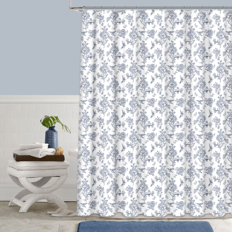 Shower Curtain Hummingbird Toile Pattern Cottage Chic Traditional