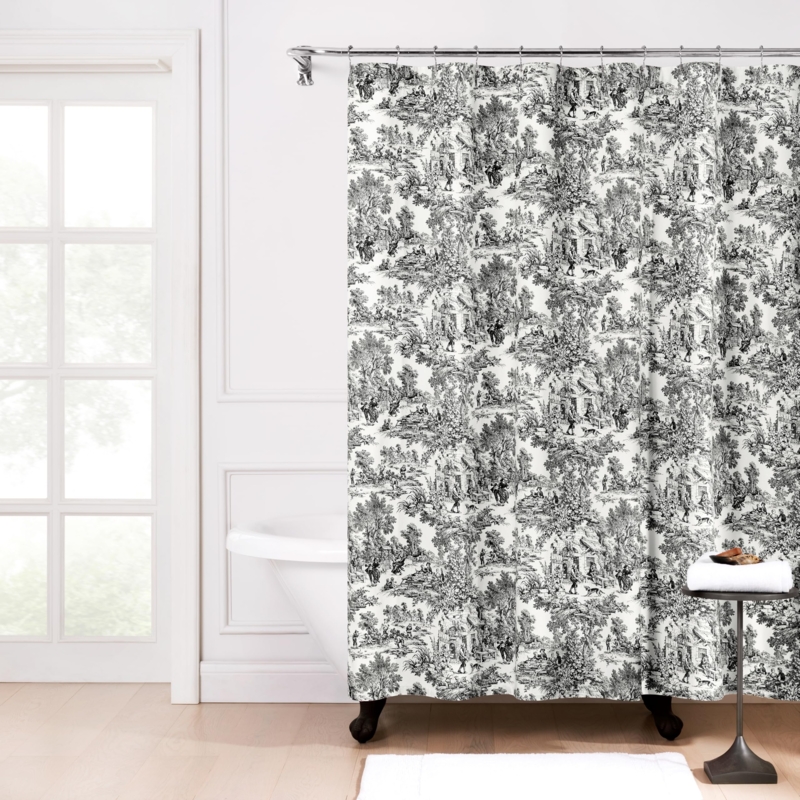 Shower Curtain in Monochrome Black Toile Pastoral Print Traditional Decor