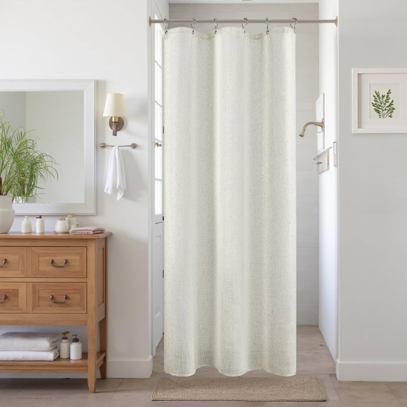 Shower Curtain Linen Textured Fabric Stall Size Modern Farmhouse