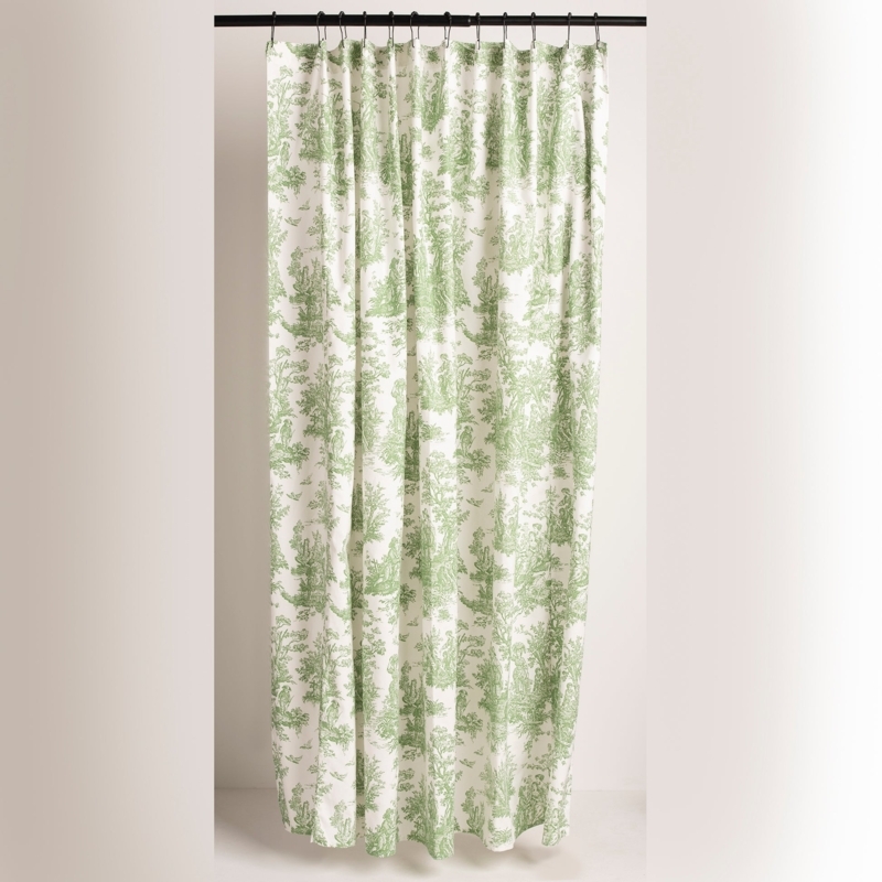 Shower Curtain Sage Toile Pastoral Print Farmhouse French Country